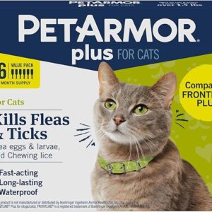 PetArmor Plus Flea and Tick Prevention for Cats over 1.5 lbs, Cat Flea and Tick Treatment, 6 Doses, Waterproof Topical, Fast Acting